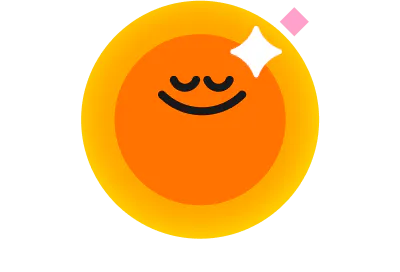 A smiling orange face icon inside a concentric yellow circle with a white star accent.