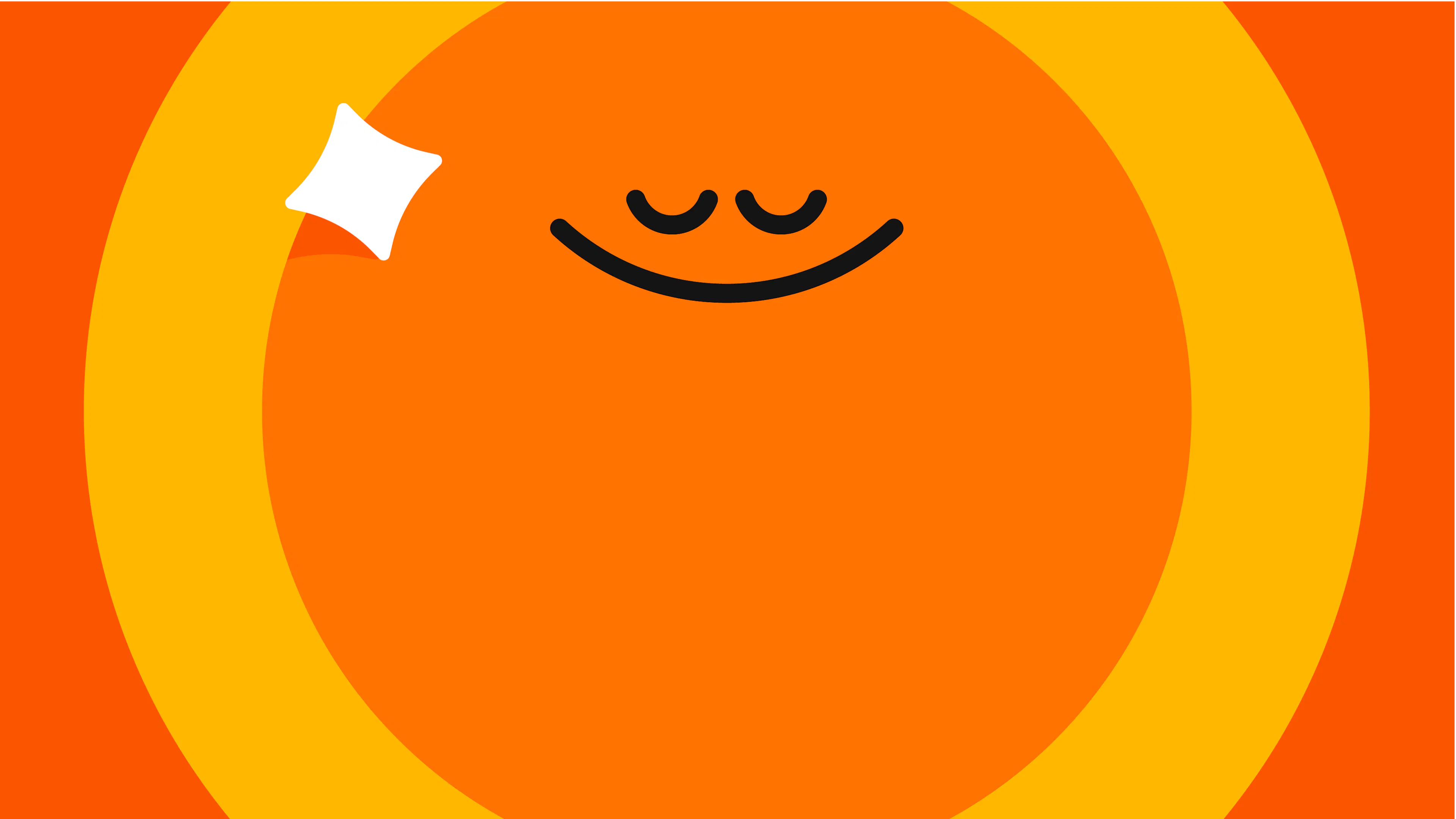 Calm smiling orange character with a white sparkle against concentric yellow and orange circles.