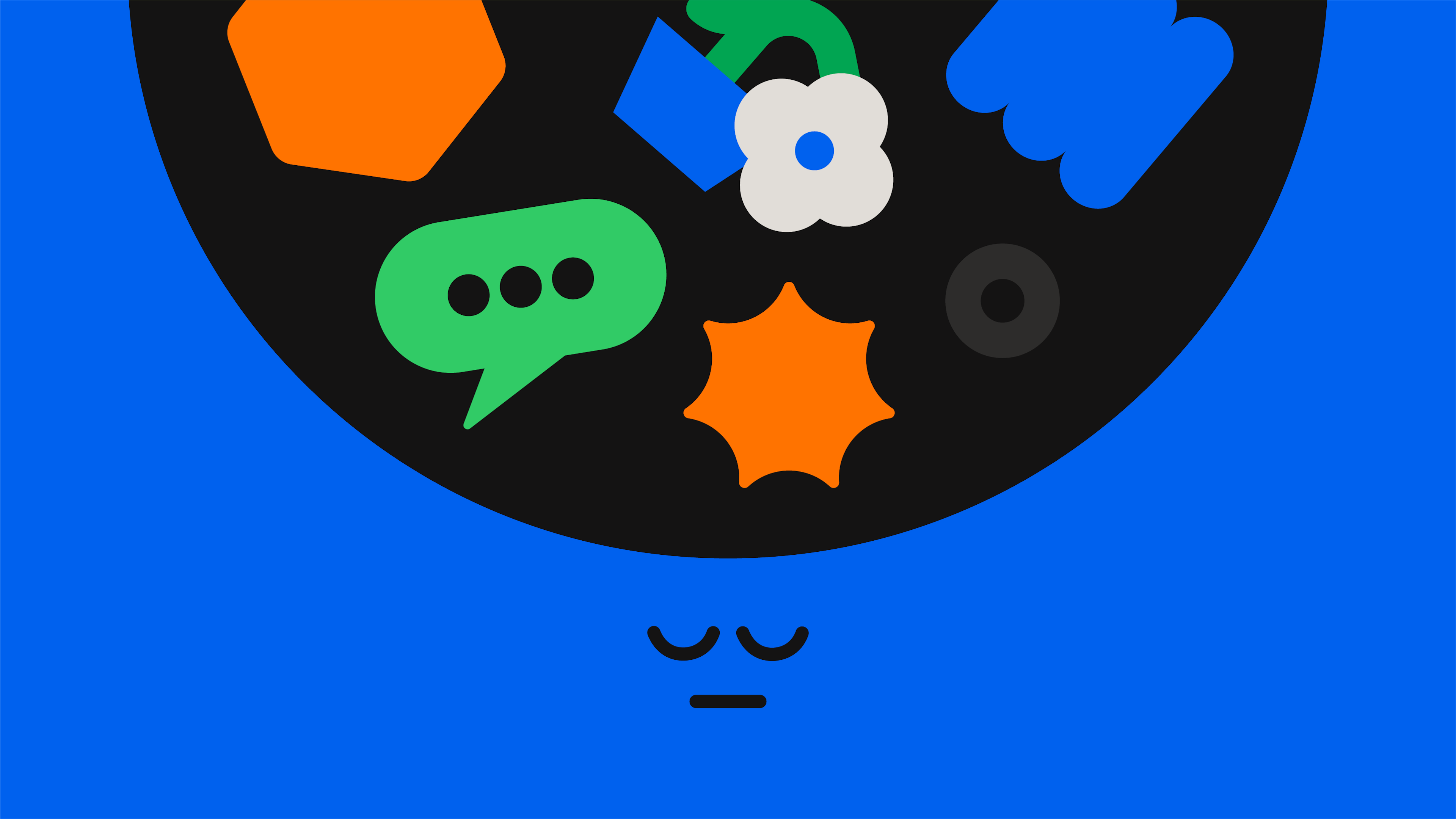 Blue stressed face with busy thoughts