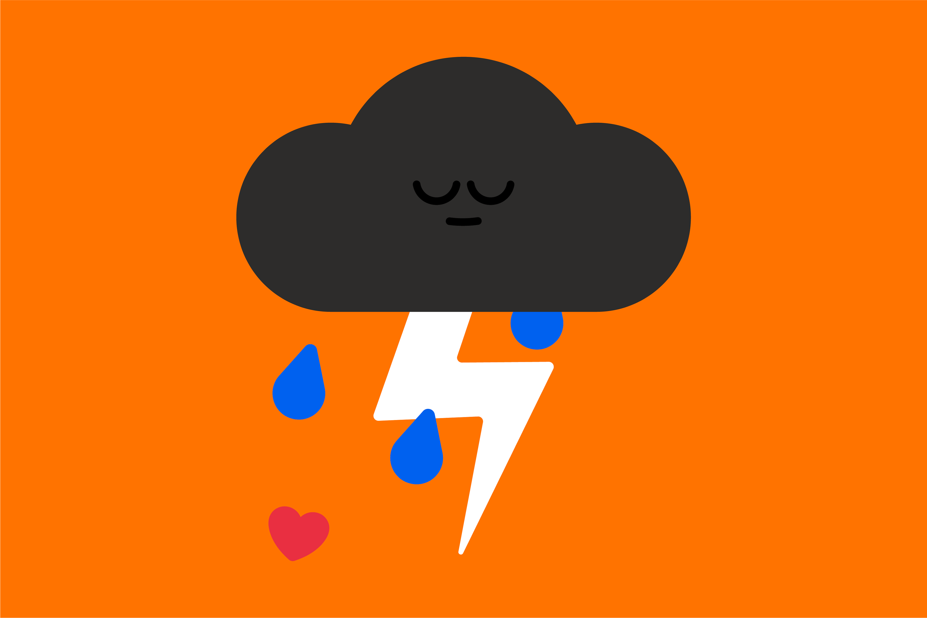 Frowning storm cloud with lighting