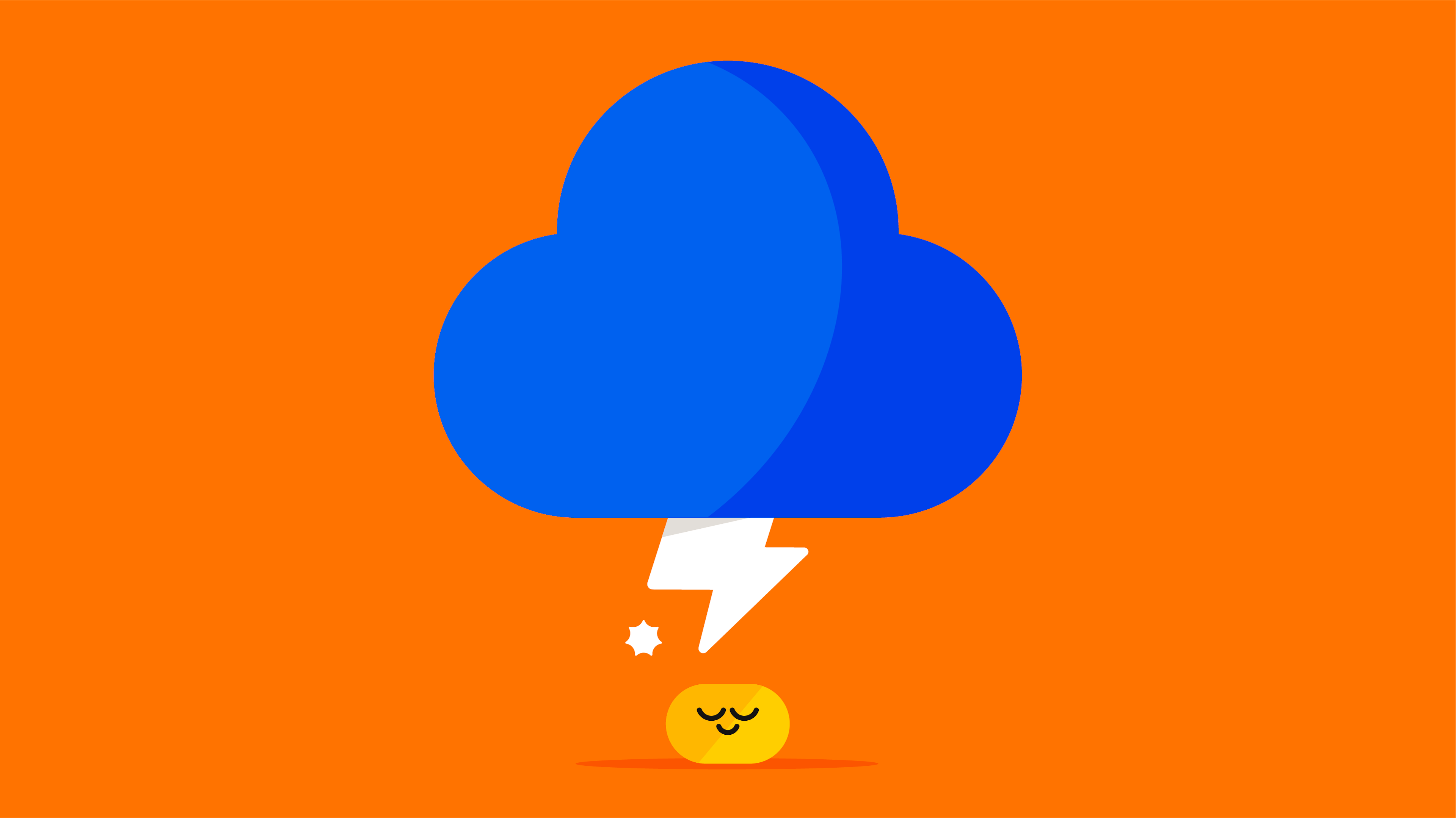 Yellow face with blue lightning strike