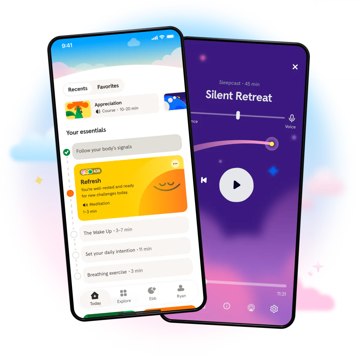 Two smartphones displaying the Headspace mobile app interface.