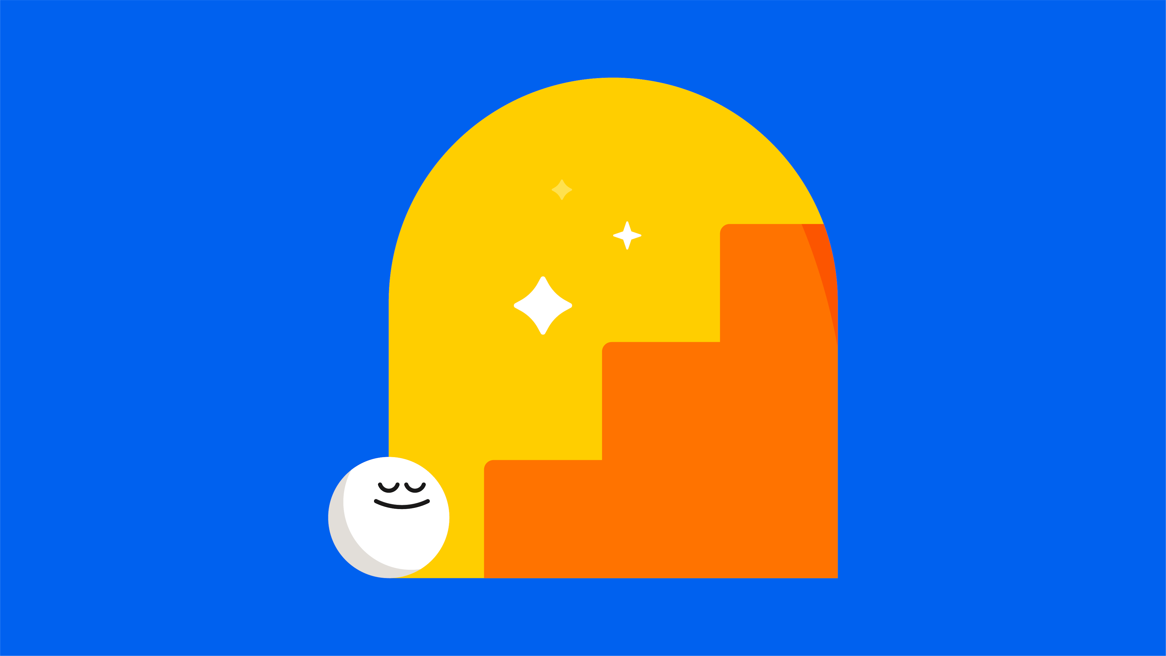 Smiling face at bottom of stairs