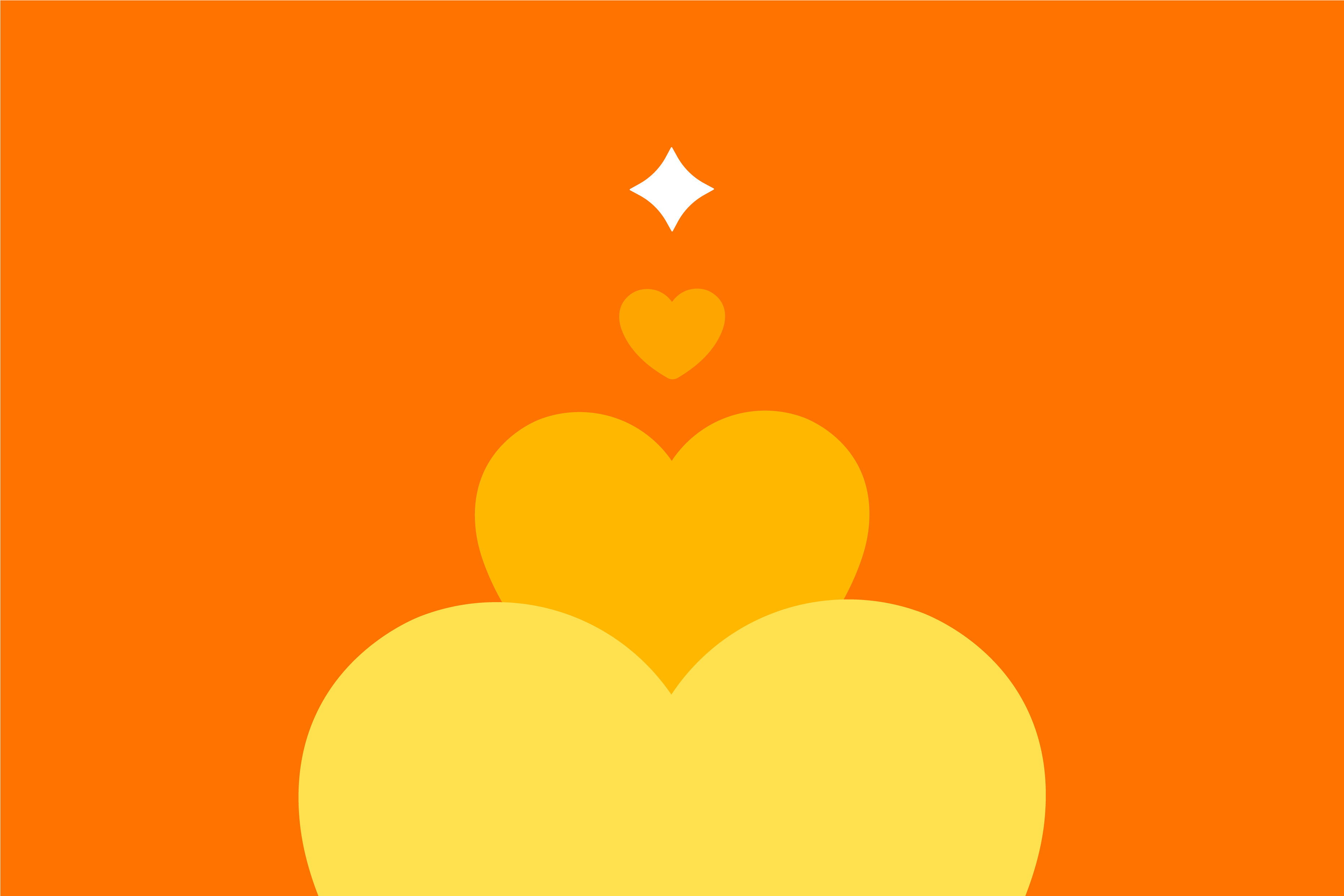 Three orange and yellow hearts and a white diamond