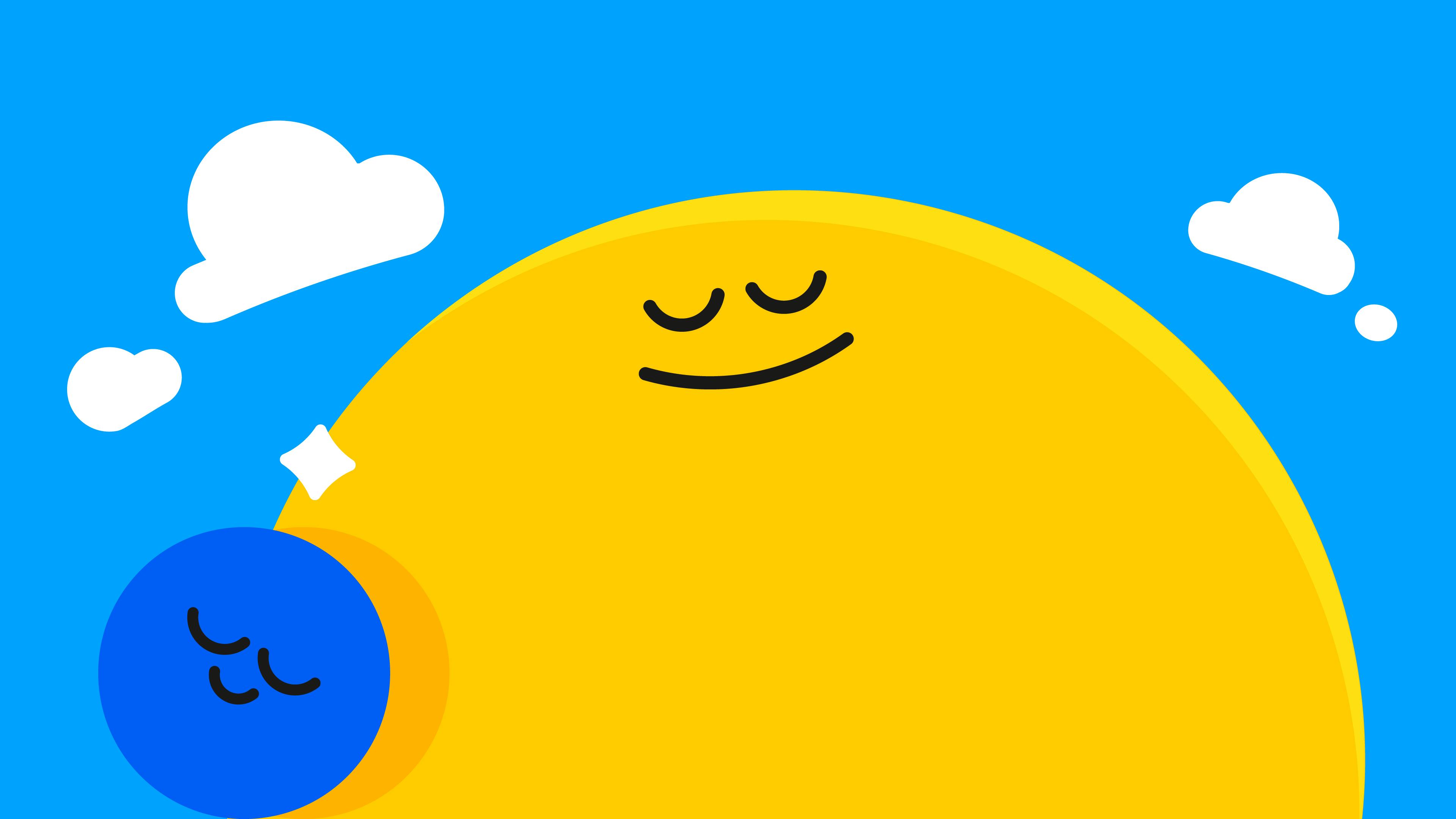 Two smiling faces leaning into each other