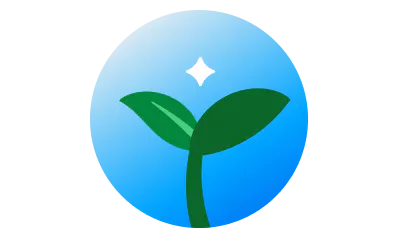 A green plant sprout inside a blue circular background.