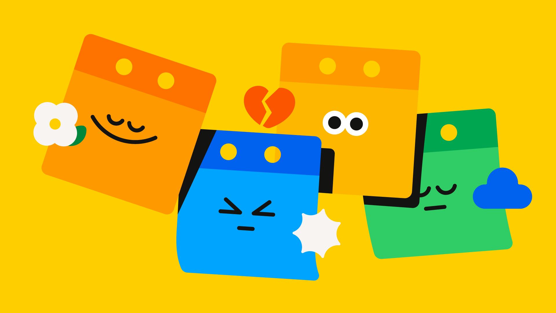 Four calendar icons with different facial expressions