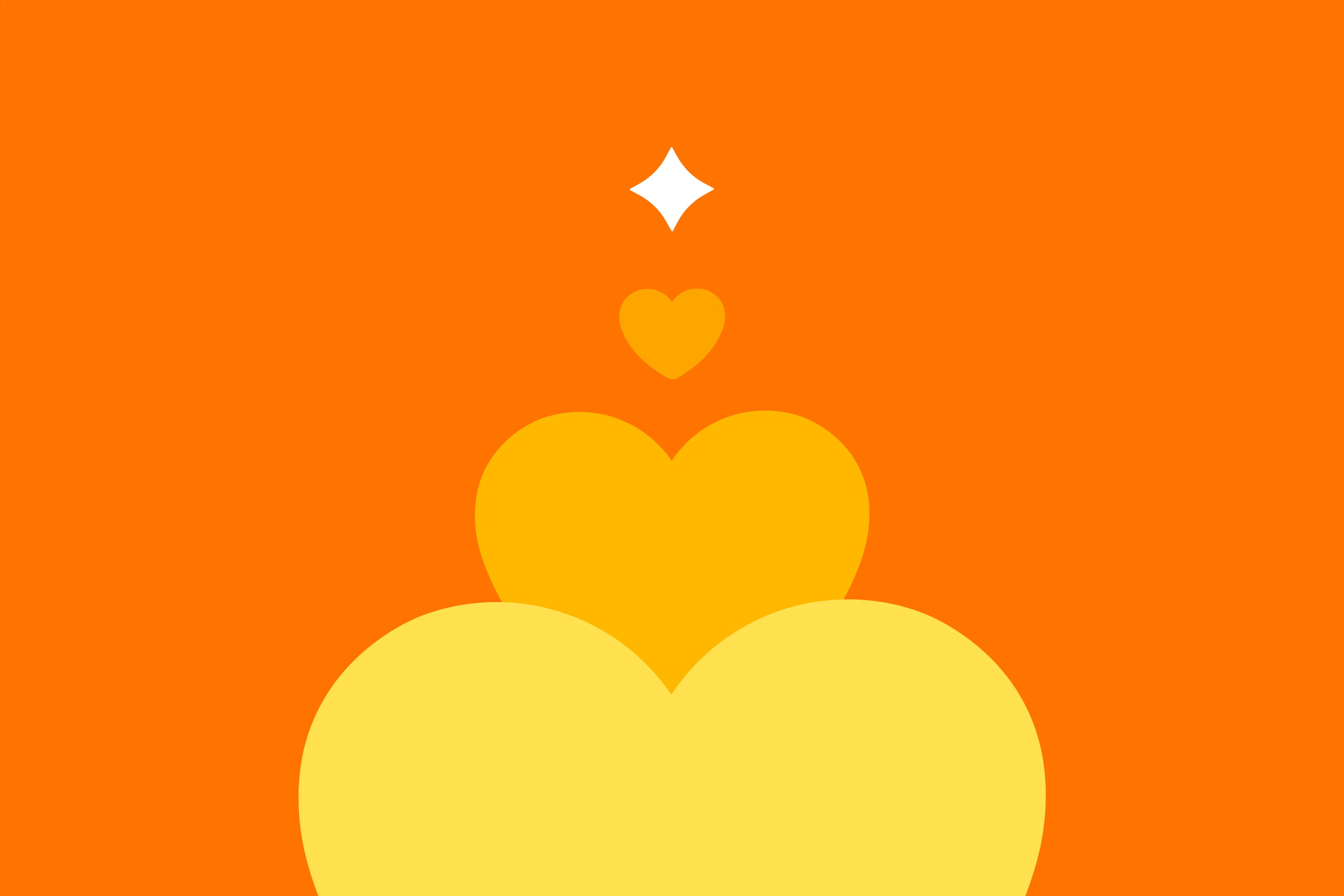 A stack of hearts decreasing in size beneath a white star on an orange background